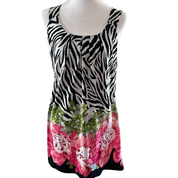 Cache Tank Dress Zebra/floral‎ Print Keyhole Back Sz M - Picture 1 of 5